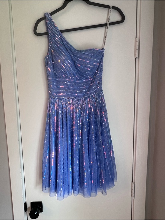 Rachel Allan Dresses & Skirts - Rachel Allan Blue Solid Fit & Flare One Shoulder Sequin Knee Dress Polyester 4